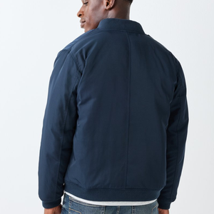 Blouson Bomber Homme Bleu Marine Col Rond Fermeture Éclair Coupe-Vent à Capuche Décontracté Coupe Ample en PU Couleur Unie Printemps - Product Image 3