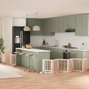 ชุดรั้วและคอกสำหรับสัตว์เลี้ยง ทำจากไม้ป็อปลาร์สีน้ำตาลอ่อน จำนวน 9 ชิ้น ความยาว 177.2 นิ้ว สำหรับสุนัข - Product Image 1