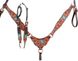 Ensemble de selle anglaise usinée sur mesure pour cheval selles légères en cuir saisonnier complet avec fleur têtière usinée plaque de poitrine - Product Image 1