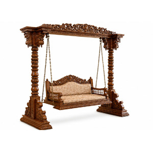 Balançoire 3 places en teck massif sculpté motif paon, artisanale, pour hall d'entrée – Fabricant de Jhula en bois pour intérieur - Product Image 1