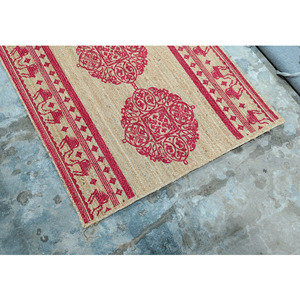 Alfombra de Yute Natural con Estampado Floral Rosa, Alfombra Decorativa Hecha a Mano para Hogar Moderno - Product Image 4