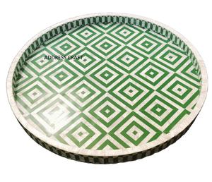 Design unique incrustation d'os et résine forme ronde couleur verte et blanche Design floral plateau de service table décorer outil de cuisine utilisé - Product Image 1