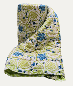 Modern Fluffy Printed <b>Quilt</b> with Blue Floral Green Vine Pattern on White Background Reversible for Home & Hotel Use All-Season - Product Image 4