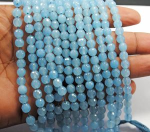 ลูกปัดหินแคลเซโดนีสีน้ำเงินธรรมชาติทรงกลมเหลี่ยมเพชรพลอย สำหรับทำเครื่องประดับ ขายส่ง - Product Image 6