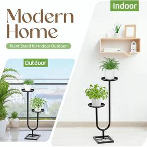 Support à plantes en métal à 2 niveaux en forme de U, support de pot de fleurs haut d'angle, étagère double pour pots ronds, pour décoration intérieure et extérieure - Product Image 4