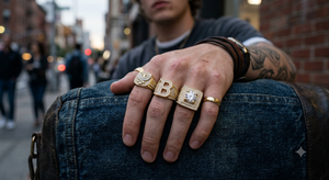 Bague Chevalière Carrée Plaqué Or 18K Effet Givré pour Homme, Coupe Asscher, Bijou Hip Hop Tendance - Product Image 3