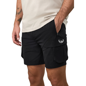 Shorts cargo pour homme en coton 100% noir, décontractés, sportifs, avec poches utilitaires, pour la course à pied, l'entraînement, les sports d'été, vêtements de sport - Product Image 1