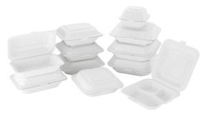 Boîte alimentaire jetable en plastique à 3 compartiments avec couvercle, design minimaliste, pour plats à emporter - Product Image 3