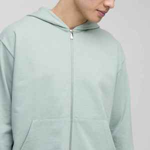 Sudadera con Capucha y Cremallera Extra Grande para Hombre, Verde Claro, 100% Algodón, Felpa Francesa, Estilo Casual para Otoño, Corte Regular, Diseño Liso - Product Image 4