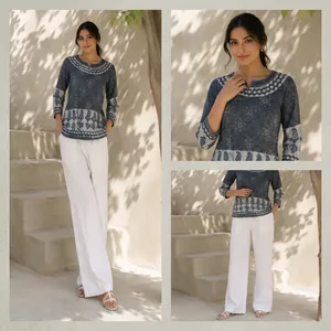 Women Cotton Kurta Round Neck Three Quarter Sleeve Printed Loose Fit Short <b>Kurti</b> Casual Ethnic Daily Wear <b>Indian</b> Summer Fashion - Product Image 6