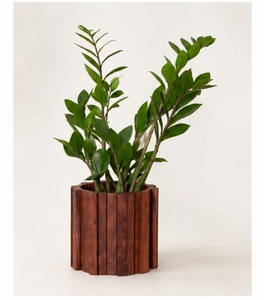 Jardinière en bois moderne artisanale pour la décoration intérieure, pot à fleurs rayé en bois massif pour les plantes succulentes et les plantes décoratives - Product Image 5