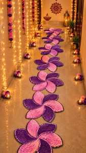 Tapetes Florales Reutilizables de Hilo de Pluma para Caminos, Entradas, Pasillos, Diwali, Bodas y Decoración del Hogar, Paquete de 8 - Product Image 5