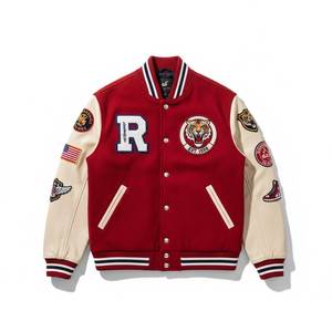 Chaqueta Universitaria Charleston Warriors para Hombre, Diseño con Parches Bordados, Color Granate, Estilo Vintage, Impermeable y Ecológica - Product Image 1