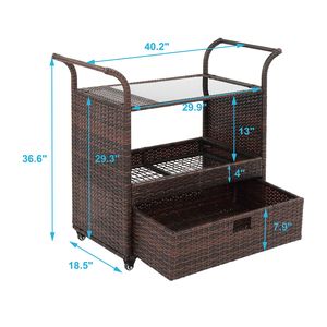 Carrello Bar da Esterno XH in Rattan Intrecciato con Ruote, Elegante Carrello Portaoggetti Mobile - Product Image 6