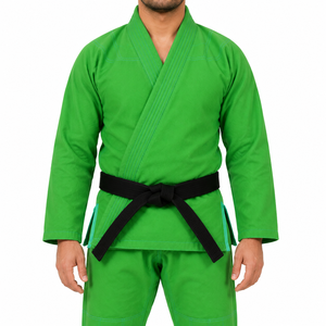 Kimono de BJJ personnalisé en gros, uniforme en coton vert tissé perlé léger pour l'entraînement, coupe régulière pour homme, logo personnalisé OEM ODM - Product Image 3