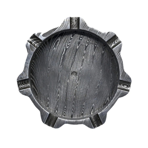 Handmade Damascus Steel Ashtray Unique Pattern Metal Smoking Tray Durable Heat Resistant Ash Holder for Home Office <b>Table</b> Use - Product Image 3