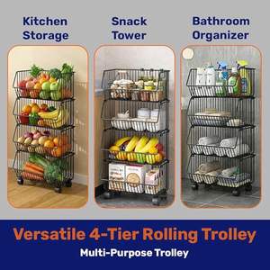 Panier de rangement moderne en fil métallique noir avec poignées, organisateur de placard durable pour la maison - Product Image 5