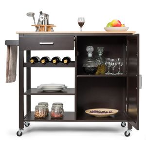 Wooden Rolling <b>Serving</b> Cart Kitchen Island <b>Trolley</b> - Product Image 3