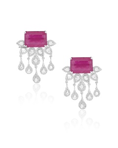 Pink Emerald Cut <b>Moissanite</b> Chandelier Drop <b>Earrings</b> 10K-18K Gold & Sterling Silver Rhodium Plated Wedding & Party Fine Jewelry - Product Image 3