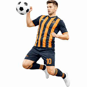 Uniforme de Fútbol Transpirable Naranja con Negro, con Servicios OEM, Uniforme de Fútbol de Venta Caliente, 100% Poliéster con Spandex, Personalizado - Product Image 4