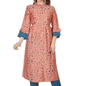 Indische ethnische Kleidung Lange Kurti Set Frauen Kleidung Indische Frau Kurti Digital gedruckte Indische Kurtis Mit Palazzo Hose