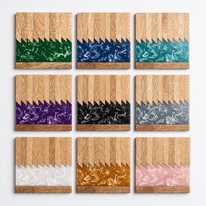 Sous-verres carrés en bois et résine faits à la main, effet marbre vert, pour la maison, le bar, le restaurant - Product Image 2