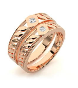 925 Sterling Silver Rose Gold Plated Prong Setting Leaf Pattern Luxury <b>Couple</b> <b>Rings</b> - Product Image 1