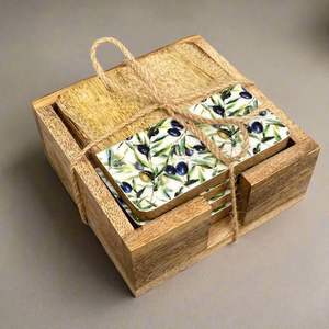 Posavasos de diseño nuevo con impresión de mango en madera y adhesivo esmaltado, juego de 4 posavasos para té a bajo precio al por mayor - Product Image 1