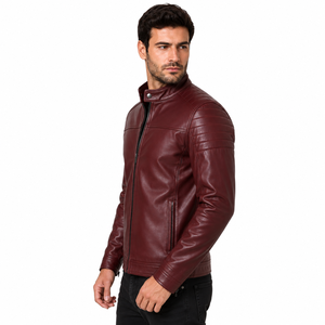 Veste en cuir pour homme avec matière résistante, surface lisse, poches sécurisées et doublure chaude, idéale pour les journées fraîches, look décontracté. - Product Image 4