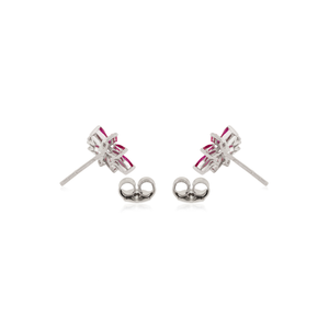 925 Sterling <b>Silver</b> Natural Ruby & Diamond Floral Motif Classy <b>Stud</b> <b>Earrings</b> For Women July Birthstone Gift - Product Image 6