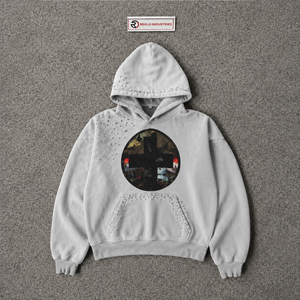 Vente en gros : Sweat à capuche oversize gris délavé en molleton épais, style décontracté et moderne, avec imprimé graphique en coton doux, style urbain - Product Image 5