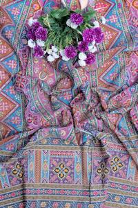 ผ้าเครปสีชมพูลาเวนเดอร์ลายพิมพ์เรขาคณิตสไตล์ชาติพันธุ์พร้อมลายเพสลีย์ที่ขอบผ้าสำหรับทำชุดคุर्ติ - Product Image 4