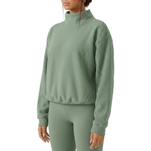 Sweat-shirt molletonné personnalisé en gros pour femme, col montant, coupe oversize, ensemble loungewear, logo frontal, écologique, faible MOQ, OEM - Product Image 2