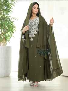 Venta al por mayor AWAIS HOUSE - Conjunto de lujo de 2 piezas para mujer musulmana, modesto, sencillo, de gasa lisa con cuentas, túnica de largo completo, corte A, para fiesta o boda - Product Image 2