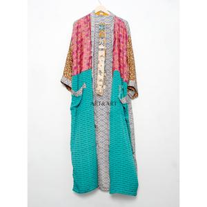 Pyjama indien vintage 100 % soie pure, respirant, lisse, élégant, doux, à manches longues, avec cordon de serrage - Product Image 4