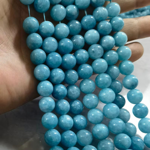 Cuentas de Jade Malayo Azul, Lisas y Redondas, Piedras Preciosas Naturales para la Fabricación de Joyería DIY, Venta al Por Mayor - Product Image 1