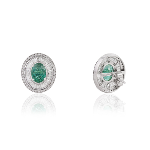 Classic Design Bridesmaid Gift <b>Emerald</b> & Diamond 14K Real White Gold Double Cluster <b>Stud</b> <b>Earrings</b> Wedding Party Wear Jewelry - Product Image 5