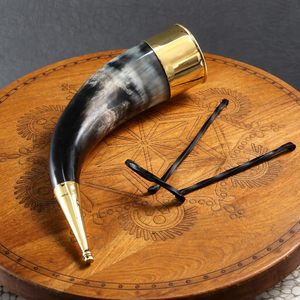 Premium Quality Eco-Friendly Handmade Customizable Size Natural Shape Modern Design Marble Pattern Reusable Viking Horn <b>Beer</b> Mug - Product Image 2