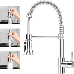 Chất lượng cao Contemporary Brass đơn-lỗ kéo vòi nước nóng nước lạnh Minder với gốm mùa xuân thiết kế Nhà bếp Vòi - Product Image 4