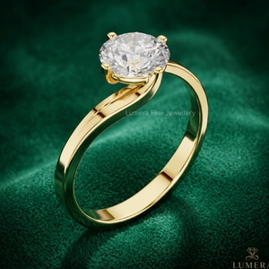 Anillo de Compromiso y Matrimonio Clásico con Diamante Cultivado en Laboratorio de Corte Redondo, Chapado en Oro de 18K de Lujo para Mujer, Certificado IGI - Product Image 4