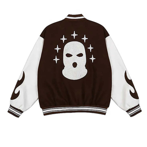 AL NOLAN ENTERPRISES Men's Red White Varsity Jacket Regular Fit Crew Neck <b>Covered</b> <b>Button</b> Closure Breathable Wool Lining Canvas - Product Image 2