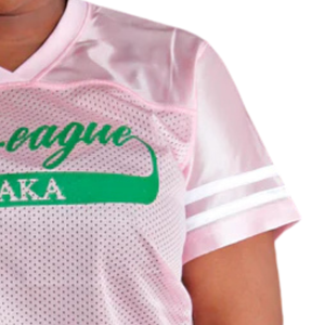 T-shirt de sport pour femme AKA Pink Replica Football Jersey, en maille, col en V, manches rayées, couleur rose et verte - Product Image 4