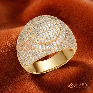 18K Yellow Gold Plated Men's Iced Out <b>Dome</b> <b>Ring</b> Baguette & Round Cut Diamond Statement Band Hip Hop Jewellery Moissanite <b>Ring</b> - Product Image 4