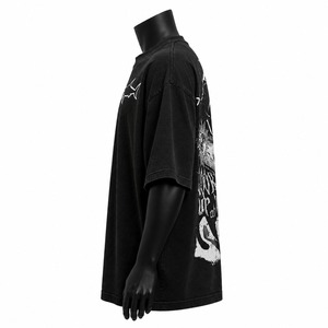 เสื้อยืดแขนสั้นสีดำทรงโอเวอร์ไซส์สำหรับผู้ชาย พิมพ์ลายกราฟิกสีขาว สไตล์สตรีท คอกลม ผ้าเจอร์ซีย์คอตตอน 100% ทรงพอดีตัว - Product Image 5