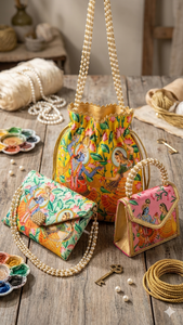 Bolsa Potli con Estampado de Radhe Krishna para Bodas Indias, Haldi, Mehendi, Sangeet, Inauguración de Casa y Regalo de Ganpati para el Festival Ramadán - Product Image 2
