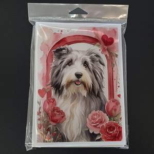 Whimsical A7 Size <b>5x7</b> Bearded Collie Valentine Roses Blank Note Cards Pack of 8 <b>Envelopes</b> Greeting Cards - Product Image 3