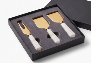 Ensemble d'outils de découpe de fromage modernes en or, en acier inoxydable avec manche en marbre blanc, élégant couverts et accessoires de mariage et de cuisine - Product Image 5
