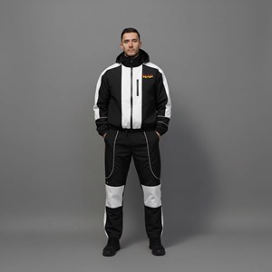 Men's Black White Color Blocking Tracksuit Hooded Full Zip Sporty Breathable <b>Polyester</b> <b>Jogger</b> Set Autumn Wear - Product Image 4