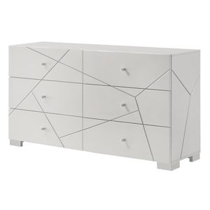 Cassettiera Contemporanea a Sei Cassetti con Accenti Geometrici Audaci, Finitura Bianca Lucida Impeccabile, Mobili in Legno - Product Image 1