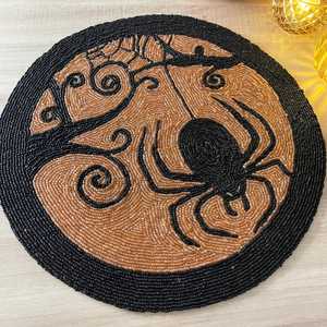 Handmade Customized Fabric Table <b>Placemat</b> Spider Skull Design <b>Black</b> Orange Halloween Decor Luxury Style Non-Slip MS Handicraft - Product Image 2